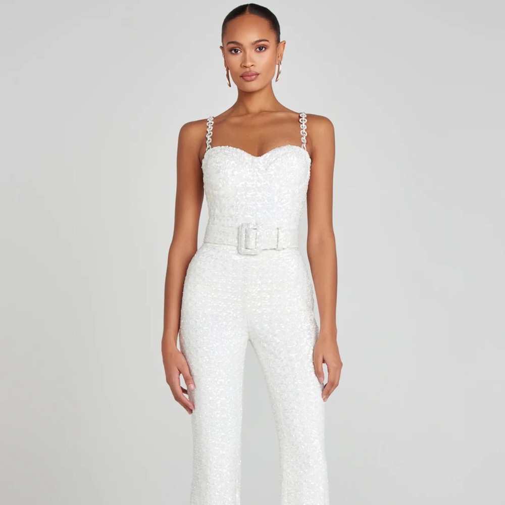 NADINE MERABI Lucinda White Lace Jumpsuit